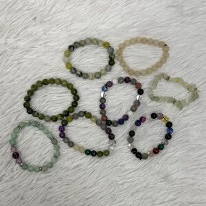 Crystal Gemstone Polished Bracelets (Green Jade, Peach Moonstone, etc) Lot of 8